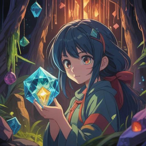 A radiant crystal display, various lucky crystals shimmering in vibrant colors, glowing aura surrounding each crystal, serene environment, symbols of self-worth and empowerment, harmonious composition, subtle reflections on the surface, ethereal light illuminating the scene, 4k