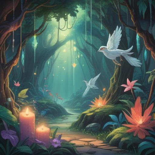 A serene spiritual guidance scene, soft glowing light, ethereal atmosphere, symbolic lucky items like crystals and feathers, peaceful nature background, gentle uplifting energy, dreamy colors, encouraging vibes, 4k