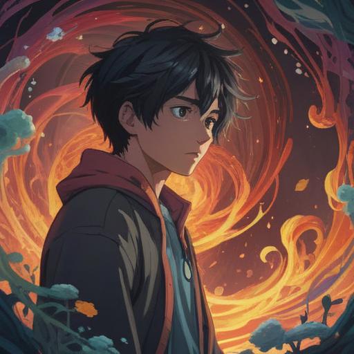 A contemplative scene depicting a person surrounded by swirling shadows, reflecting internal struggle and self-blame, ethereal light breaking through dark clouds above, symbolic nature elements representing growth and healing, calming colors, introspective mood, spiritual journey, 4k