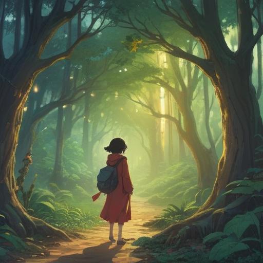 A mystical meeting with a doppelgänger, ethereal glow, serene expression, vibrant energy exchange, symbolic connection, natural setting, soft sunlight filtering through trees, deep reflective aura, 4k