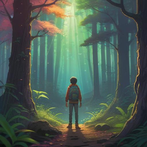 A serene landscape illustration depicting a person standing at the edge of a forest, surrounded by ethereal light, symbolic elements representing spiritual disconnection, gentle flowing river, subtle mist for atmosphere, deep contemplation, vibrant foliage, reflective water surface, harmonious nature, 4k