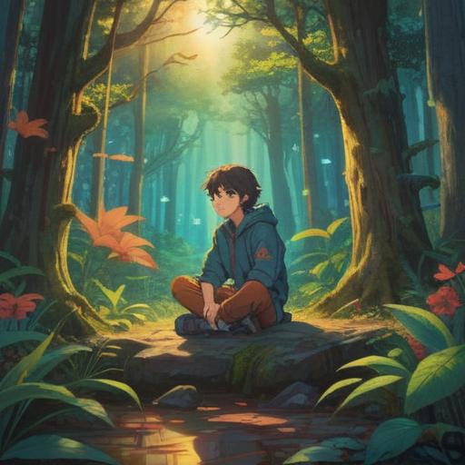 A serene and introspective scene, a person sitting cross-legged in a tranquil forest, surrounded by soft, ethereal light, glowing symbols representing guidance and clarity floating around, peaceful expression on their face, nature's beauty enhancing the spiritual moment, harmonious energy, 4k