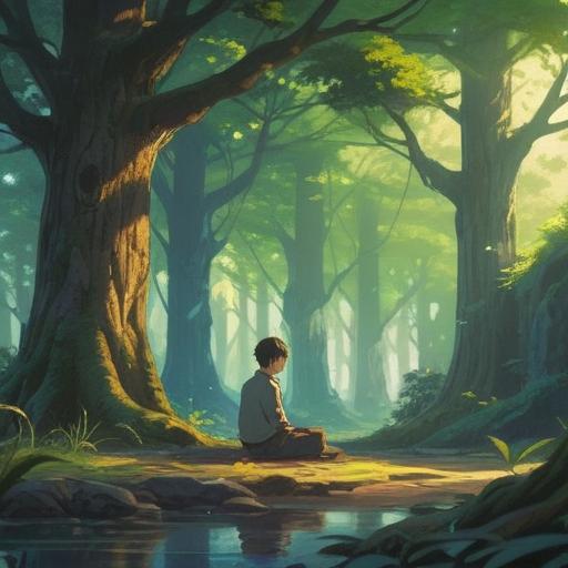A serene, introspective scene, a person sitting peacefully in a tranquil environment, gentle sunlight filtering through trees, symbols of spiritual signs like butterflies and feathers nearby, a soft glow around the individual, deep reflection on self-awareness, calming colors, harmonious atmosphere, 4k