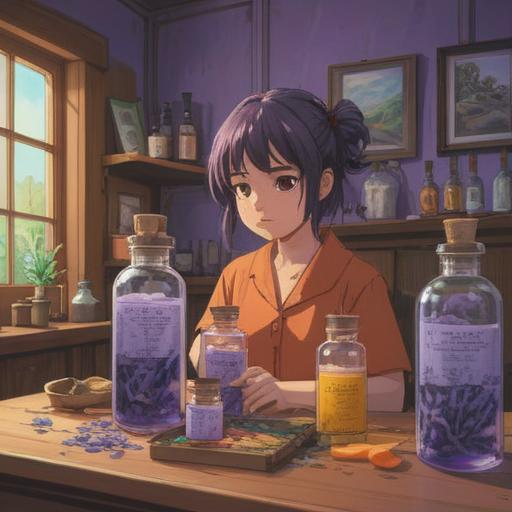 A calming scene of a person feeling frustrated, surrounded by soothing essential oils, vibrant bottles of lavender, eucalyptus, and citrus scents, warm light filtering through a window, calming plants in the background, a sense of relaxation amidst chaos, serene atmosphere, inviting space, gentle details, high resolution