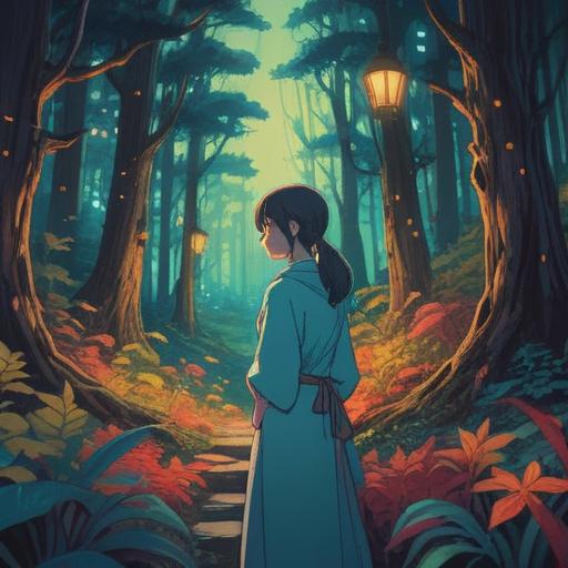 A mystical scene depicting a person gazing at their doppelgänger in a serene forest setting, ethereal lighting, a gentle aura surrounding both individuals, symbolic elements like butterflies and feathers representing spiritual signs, a sense of wonder and connection in the air, lush greenery and soft sunlight filtering through the trees, detailed facial expressions reflecting surprise and curiosity, 4k