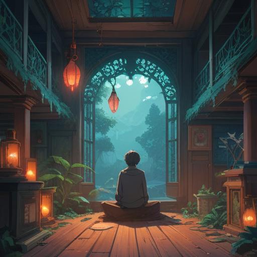A serene and contemplative illustration, a person sitting alone in a tranquil space, surrounded by ethereal light, symbolic representations of burdens such as heavy clouds above, small flickering candles to signify guidance, a path leading forward illuminated by soft glows, an air of introspection and awareness, emphasizing the importance of spiritual signs, detailed environment, calming color palette, 4k