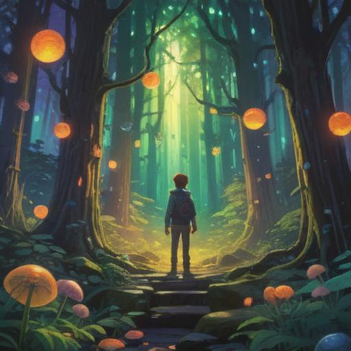 A serene and transformative scene depicting an individual standing at the edge of a tranquil forest, surrounded by glowing orbs of light, ethereal mist rising from the ground, symbolizing spiritual awakening, vibrant colors reflecting inner change, a gentle breeze rustling the leaves, a path leading into the unknown, embracing the journey of self-discovery, surreal atmosphere, 4k