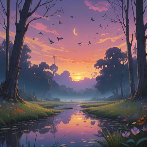 A serene landscape during twilight, featuring subtle shifts in light and color, symbols of spiritual signs such as feathers and butterflies, a peaceful aura surrounding a meditative figure, gentle waves in the background, an ethereal quality to the scene, lush greenery, soft flowing water, 4k