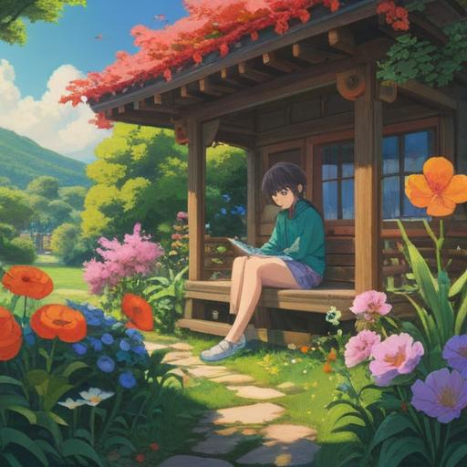 A serene and introspective scene, a person sitting in a peaceful garden, surrounded by blooming flowers and lush greenery, contemplating their emotions, ethereal light illuminating their face, gentle wind rustling through the leaves, symbolic representation of personal growth and self-acceptance, tranquil atmosphere, spiritual awakening, 4k