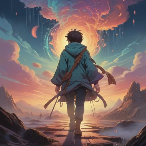 A mystical illustration depicting a person standing at a crossroads, surrounded by ethereal energy, fog swirling around, a blend of light and shadow, introspective expression, cosmic symbols floating in the air, serene landscape, vibrant colors merging with soft hues, representing confusion and spiritual exploration, 4k