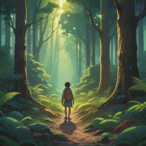 A serene spiritual scene depicting a person standing at a crossroads in a lush, tranquil forest, sunlight filtering through the trees, a feeling of contemplation and introspection, symbols of growth and potential surrounding them, gentle breeze rustling leaves, inviting path diverging in multiple directions, ethereal glow emanating from the choices, sense of peace and enlightenment, 4k