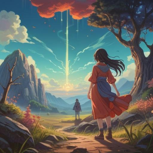 A serene landscape with ethereal light, a figure standing at a crossroads, spiritual symbols floating in the air, signs of guidance such as feathers and butterflies, gentle colors and soft focus, calming atmosphere, visualization of introspection and awareness, 4k