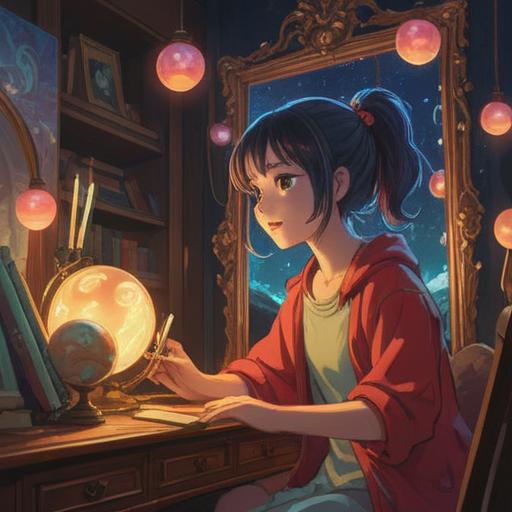 A serene and uplifting scene depicting a person looking into a mirror with a gentle smile, surrounded by glowing orbs of light symbolizing positive thoughts, a warm and inviting atmosphere, soft pastel colors, a sense of self-empowerment and joy, nature elements like blooming flowers and green leaves in the background, conveying the idea of self-affirmation and the benefits of self-love, 4k