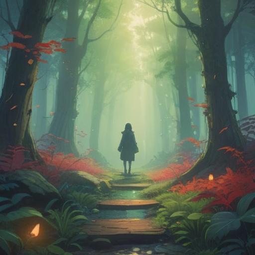 A serene forest path shrouded in mist, glowing symbols floating above the ground, a figure pausing to contemplate, ethereal light illuminating the surroundings, gentle whispers among the trees, hints of guidance from nature, a blend of tranquility and uncertainty, dreamlike atmosphere, spiritual elements visible, 4k