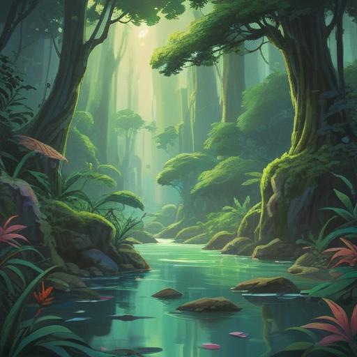 A serene landscape showcasing an individual's connection to their ideal place, lush greenery symbolizing personal growth, gentle flowing water representing healing energy, soft sunlight filtering through trees, ethereal aura surrounding the area, tranquil and inviting atmosphere, sense of belonging and spirituality, inner peace depicted through vibrant colors, harmonious blending of nature, 4k