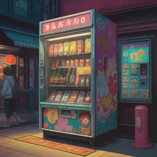 A surreal scene depicting a vending machine with no change being dispensed, ethereal glowing light surrounding the machine, symbols of fortune and luck floating in the air, gentle aura of positivity, serene expressions of nearby individuals contemplating the meaning, mystical elements like feathers or coins appearing, warm and inviting color palette, dreamy atmosphere, 4k