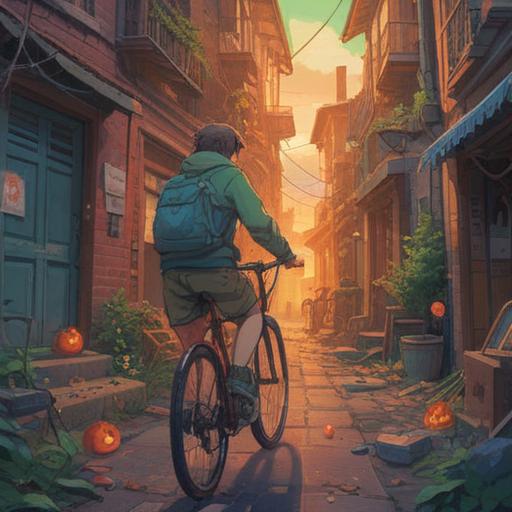 A serene and cautionary scene depicting a bicycle accident, subtle spiritual symbols in the background, a cyclist looking contemplative, a sense of urgency and awareness, ethereal light illuminating the surroundings, a path lined with trees symbolizing life's journey, reflective moments capturing the importance of safety, 4k