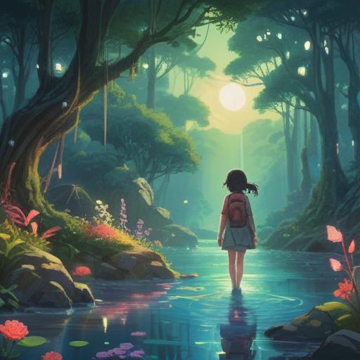 A serene landscape depicting a figure with a bright smile, surrounded by ethereal light, uplifting vibes, gentle nature elements like flowing water and blooming flowers, spiritual symbols subtly integrated, harmonious colors, peaceful atmosphere, inviting energy, 4k