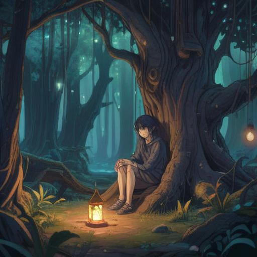 A thought-provoking illustration depicting a person sitting alone under a tree, surrounded by shadowy figures symbolizing doubt, ethereal lights representing spiritual signs, introspective atmosphere, serene background, nature's tranquility, expressive facial features showing contemplation, subtle hues of blue and grey, 4k