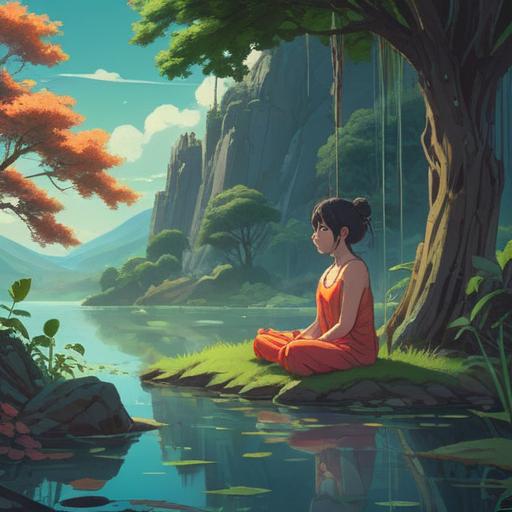A serene and reflective landscape, symbolic representation of personal bankruptcy, an individual meditating in a tranquil setting, surrounded by ethereal elements like floating orbs of light, a sense of release and rebirth, soft colors blending harmoniously, peaceful atmosphere, spiritual growth and transformation, 4k