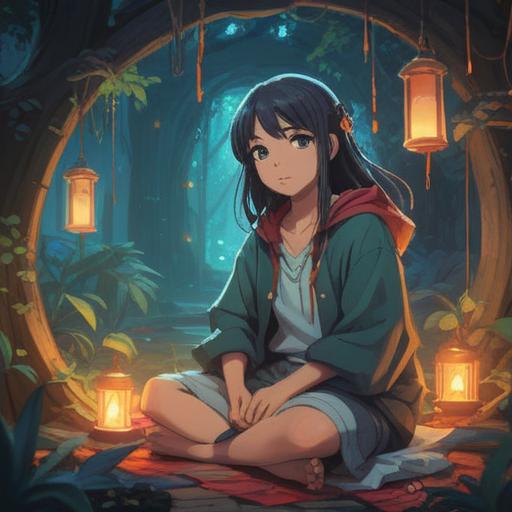 A serene and contemplative scene, a person sitting cross-legged in a tranquil environment, surrounded by soft light and ethereal symbols representing spiritual signs, gentle aura of transformation, hints of legal documents floating in the air, peaceful expression reflecting inner turmoil, with nature elements like flowing water and lush greenery, 4k