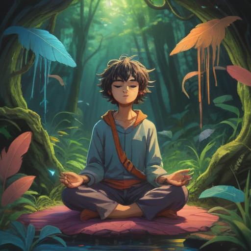 A serene moment of self-discovery, a person meditating in nature, surrounded by ethereal light, gentle signs like feathers and shimmering orbs, peaceful forest setting, deep connection with the universe, harmonious energy flow, vibrant aura, clear indication of spiritual awakening, 4k