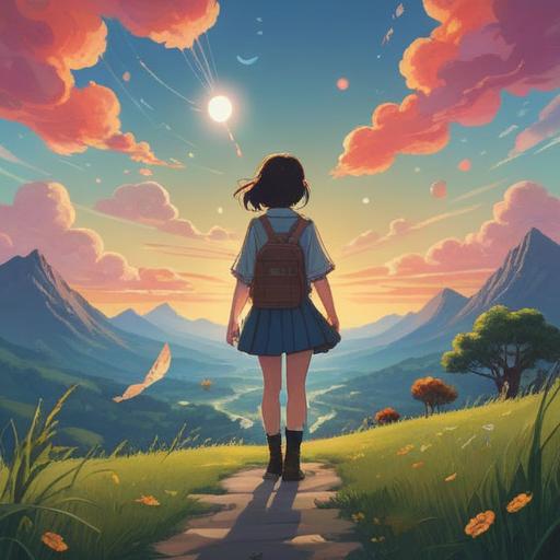 A serene landscape depicting a person surrounded by ethereal light, symbols of self-deception floating in the air, a gentle breeze rustling the leaves, a sense of inner conflict reflected in their expression, spiritual signs represented by glowing orbs and delicate patterns in the sky, contemplative atmosphere, warm hues blending with soft shadows, 4k