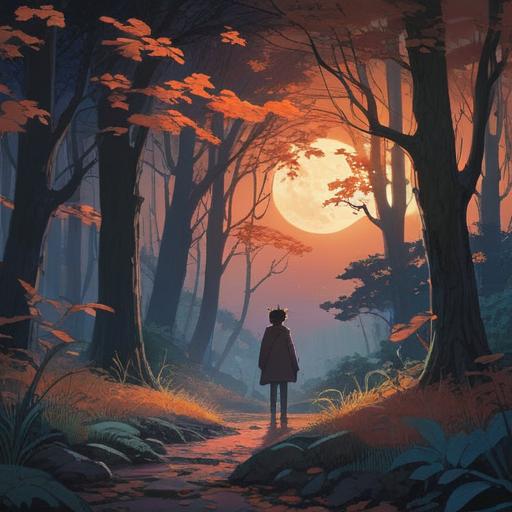 A serene scene of a moonlit forest, gentle rustling leaves, a silhouette of a person listening intently, soft sounds of crickets and a bell cricket, ethereal light filtering through trees, mystical atmosphere, nature's whispers, spiritual connection, 4k