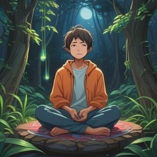 A serene illustration capturing the essence of overcoming low-frequency tinnitus, a person meditating in a tranquil environment, surrounded by soothing natural elements like gentle flowing water and soft greenery, ethereal light shining through trees, symbolizing hope and positive energy, cozy and inviting atmosphere, illustrative style, 4k