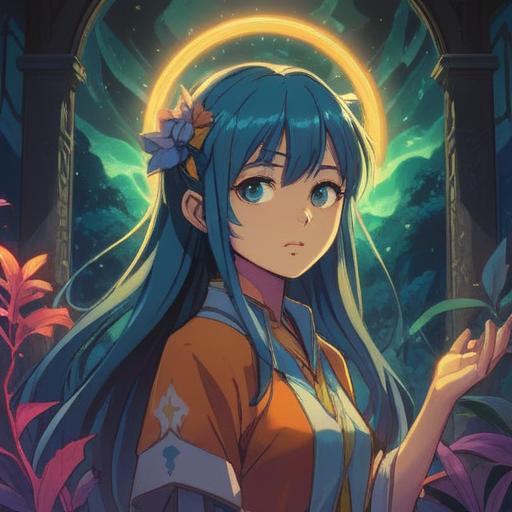 A mystical representation of tinnitus in both ears, symbolic spiritual signs, ethereal light surrounding a serene figure, soft glow indicating awareness, nature elements in the background, calming color palette, introspective atmosphere, harmonious energy flow, 4k