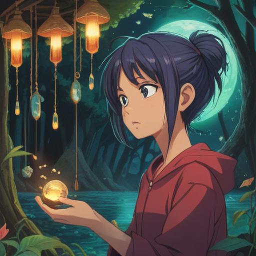 A mystical scene depicting a serene environment where a person experiences tinnitus, surrounded by soothing elements like wind chimes and calming crystals, soft glowing lights, a gentle breeze flowing through the trees, an aura of tranquility and peace, a sense of hope and healing, capturing the essence of lucky items in this intimate moment, 4k