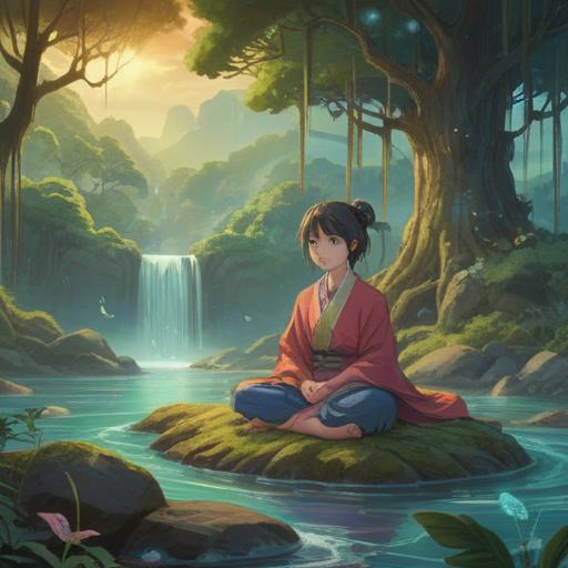 An ethereal scene depicting spiritual signs associated with tinnitus, a serene figure meditating in nature, surrounded by swirling energies and subtle orbs of light, symbols of awareness and intuition in the air, calming colors, a gentle breeze rustling the leaves, an atmosphere of peace and reflection, mystical forest setting, 4k