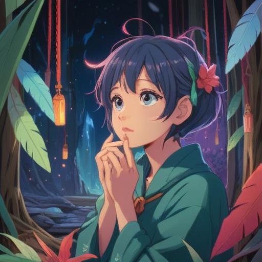 A serene and mystical scene depicting a person experiencing ringing in one ear, surrounded by ethereal light, symbols of spirituality like feathers and crystals, a tranquil forest backdrop, a feeling of introspection and awareness, soft and calming colors, 4k