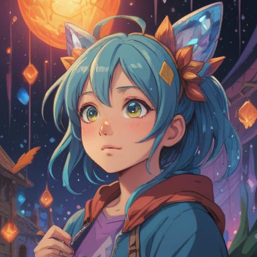 A whimsical illustration of a crystal emitting a soft glow, positioned beside an ear with a vibrant background, sparkles and magical effects surrounding the scene, conveying the theme of good luck and relief, calming colors, enchanting atmosphere, surreal elements, 4k