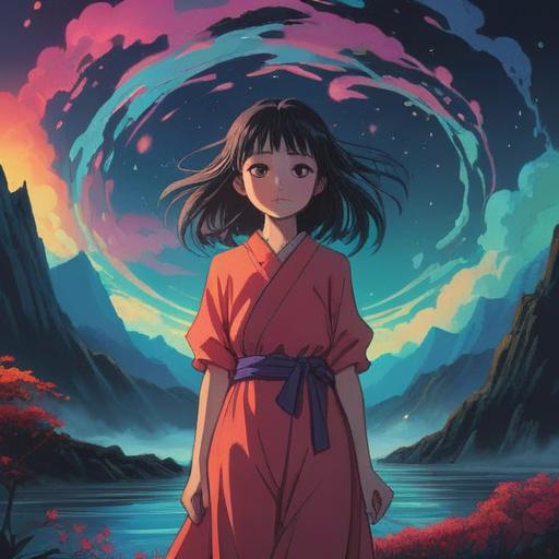 A serene, mystical landscape, gentle sound waves emanating from a silhouette of a person, vibrant colors representing energy and spirituality, ethereal light illuminating the scene, symbolic representation of tinnitus as a peak sound, calming nature elements, harmonious atmosphere, 4k