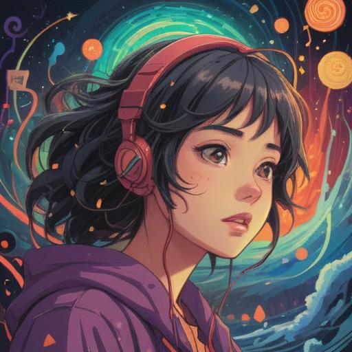 A surreal illustration depicting a person experiencing tinnitus, vibrant sound waves emanating from their ears, surrounded by whimsical symbols of luck such as four-leaf clovers and rabbits' feet, a dreamy atmosphere, vivid colors, imaginative background with swirling patterns, a mix of anxiety and hope, 4k