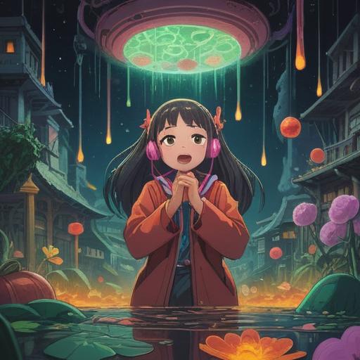 A surreal scene depicting a person experiencing ringing in their ears at 7 PM, surrounded by floating symbols of luck, such as four-leaf clovers and horseshoes, a dreamy twilight atmosphere, soft glowing lights, whimsical clouds, a hint of magic in the air, vibrant colors, calming yet enchanting mood, 4k