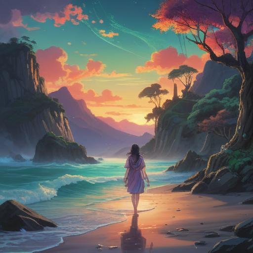 A spiritual illustration depicting a serene evening scene at 5 PM, mysterious and ethereal ambiance, sound waves visualizing the concept of tinnitus as a good sign, soft golden light filtering through trees, tranquil landscape, gentle breeze, symbols of positivity and spiritual awakening, vibrant colors, 4k