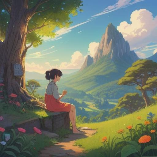 A serene afternoon scene, depicting a person experiencing a gentle ringing in their ears at 2 PM, a moment of introspection, rays of sunlight filtering through the trees, symbolic objects representing positive change, a visual of luck and opportunity, an open book with handwritten notes, vibrant colors, uplifting atmosphere, harmonious elements, 4k