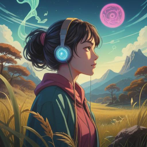 A surreal illustration of a person experiencing whispers near their ear, ethereal glow surrounding the figure, serene landscape in the background, mystical symbols floating in the air, calm and reflective expression, soft pastel colors, dreamlike atmosphere, spiritual connection, 4k