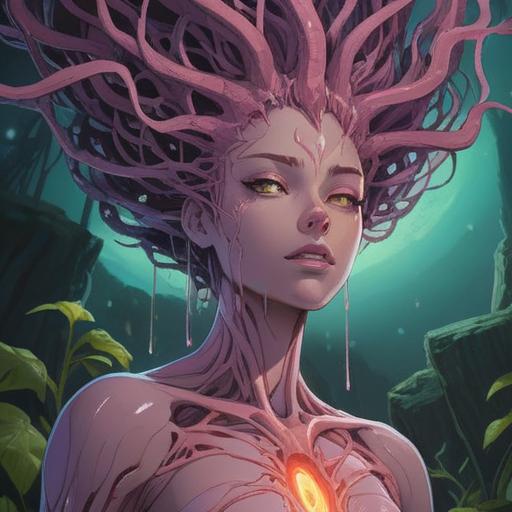 A serene illustration depicting the spiritual meaning of the parotid gland, flowing energy surrounding the gland, vibrant light emerging from the area, symbolic representations of communication and expression, mystical nature elements intertwined, harmonious colors conveying balance and health, tranquil background setting, 4k