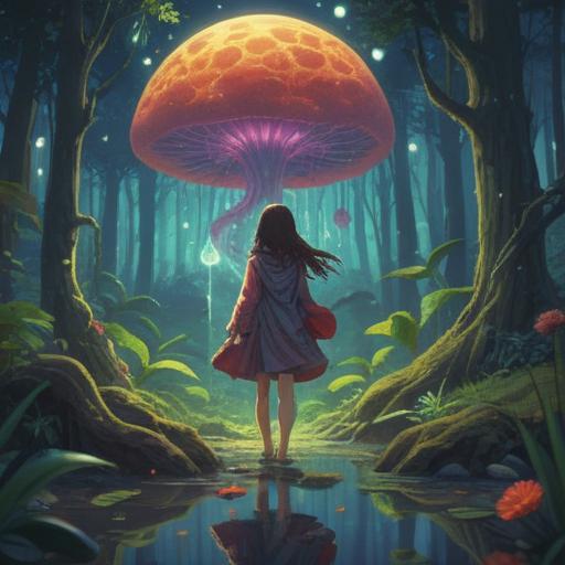 A mystical scene depicting the spiritual signs associated with changes in the parotid glands, ethereal light emanating from the glands, symbols of transformation around the figure, serene expression on the character's face, nature in the background symbolizing health and balance, vibrant colors representing energy flows, intricate details in clothing and environment, 4k