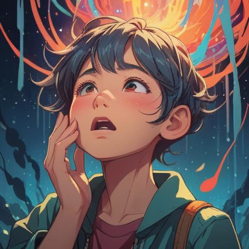 A whimsical illustration of a person scratching their ear, a glowing number hovering above, vibrant colors, magical aura, serene expression, ethereal background with soft clouds, hints of luck symbols, playful and lighthearted atmosphere, 4k