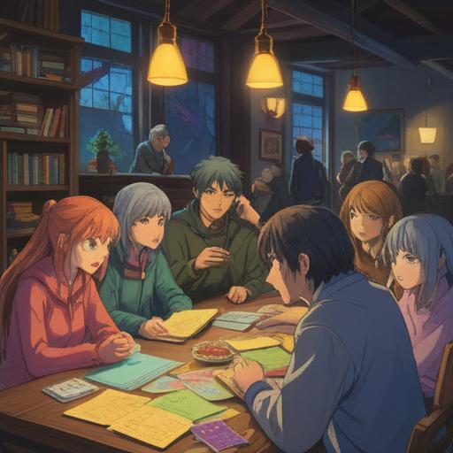 A visually appealing illustration depicting a group of people gathered around a table, engaged in a lively discussion, colorful sticky notes scattered around, charts and graphs displayed, a sense of collaboration and teamwork, bright and welcoming office environment, harmonious interaction, detailed expressions of inspiration and motivation, 4k