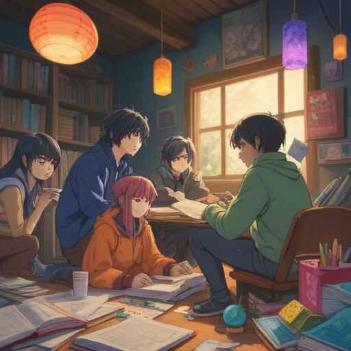 A visually informative illustration of a group of diverse individuals engaging in a collaborative brainstorming session, large notes and sticky papers scattered around, a whiteboard filled with ideas, a vibrant office environment, encouraging teamwork and collective thinking, bright colors, clear focus on collaboration, high detail