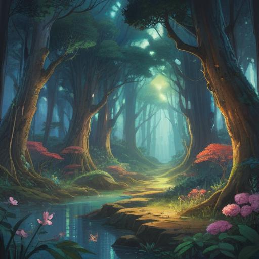 A serene and mystical scene representing the spiritual meaning of ear ringing, ethereal light radiating from above, a tranquil forest setting with gentle breezes, a figure meditating with eyes closed, surrounded by shimmering aura, symbolic animals appearing in the background, vibrant colors blending harmoniously, peaceful atmosphere, 4k