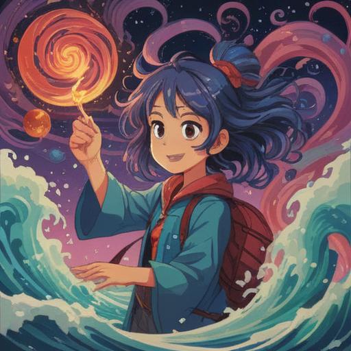 A vibrant illustration of a person holding a charming good luck charm, surrounded by swirling sound waves, depicting the moment of ear ringing, bright colors, whimsical atmosphere, detailed background with soft-focus elements, emphasizing tranquility and fortune, 4k