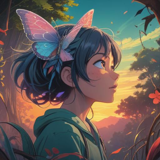 A serene landscape featuring a person with small ears gazing at the sky, ethereal light illuminating their face, symbolic elements like feathers and butterflies representing spiritual signs, tranquil atmosphere, calming colors, introspective mood, nature's beauty surrounding the figure, 4k