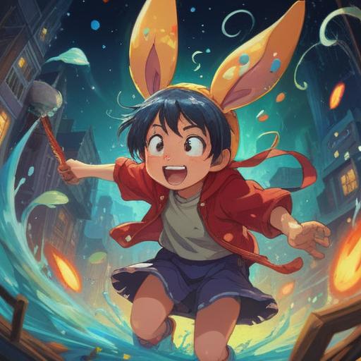 A whimsical scene depicting a person experiencing flushed ears due to excitement, joyful expressions, vibrant surroundings, playful elements signifying luck, magical symbols floating around, dynamic poses, bright color palette, cheerful atmosphere, detailed facial expressions, 4k