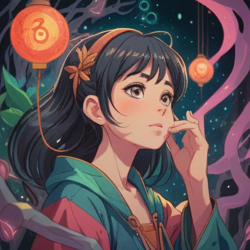 A serene illustration depicting a person gently scratching their ear, surrounded by ethereal light, symbols of spirituality floating in the air, soft colors, calming atmosphere, nature elements like flowers and birds, a feeling of tranquility and positive energy, whimsical details, 4k